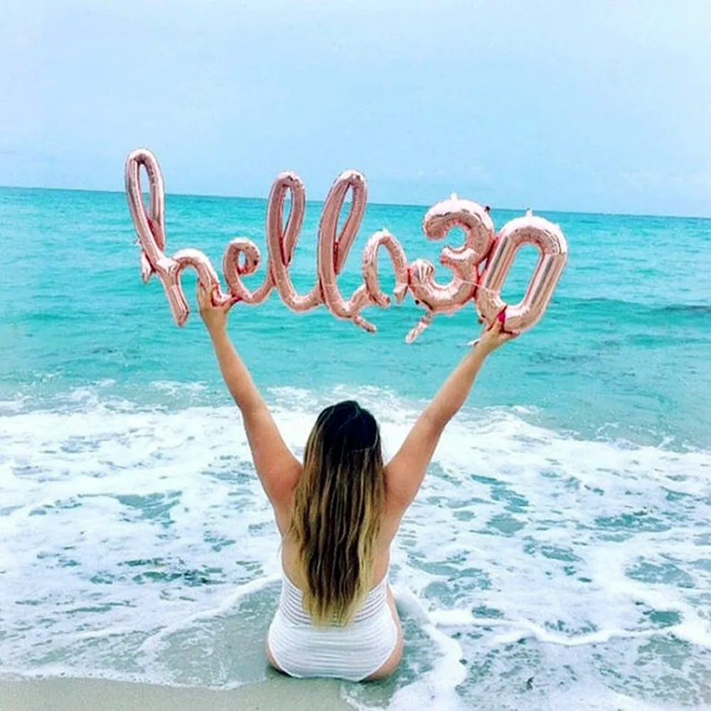 Rose Gold Hello 30 Baby Balloons Baby Shower 10/13/15/21/25th 30th Birthday Party Decor 21 30 number Balls Inflatable Air Globos