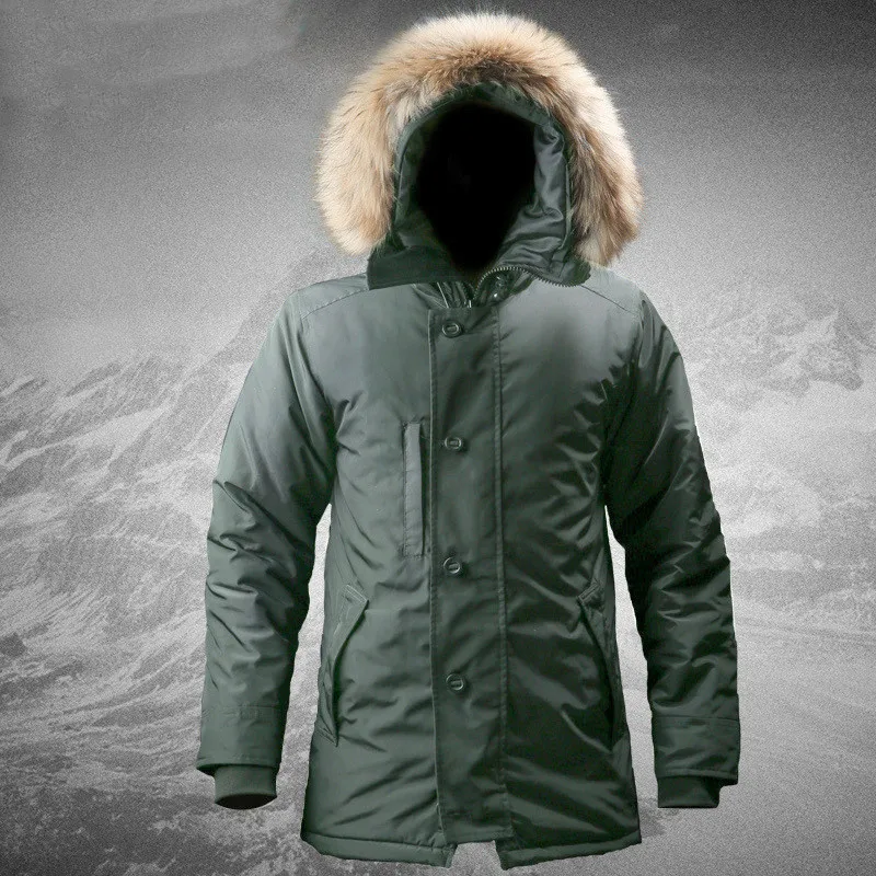 N3B Polar Cold Proof Cotton Clothes Men\'s Warm Hooded Wool Collar Coat Outdoor Trekking Cycling Diving Combat Assault Jacket