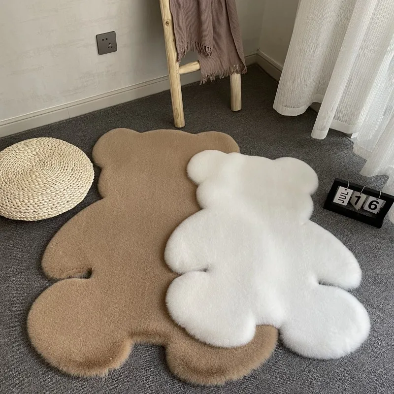 Modern Fluffy Floor Mats for Children, Super Soft Carpet, Antiskid Mat, Bedroom Decor Rugs, White and Brown, Living Room  Bedroo