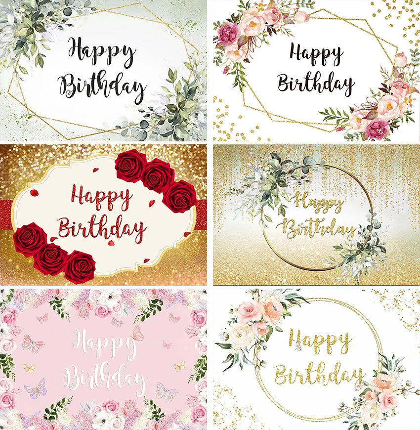 Happy Birthday Flower Green Leaves Backdrop for Boy Girl Greenery Decor Banners Gold Eucalyptus Greenery Leaves Gender Neutral