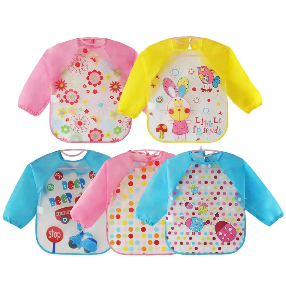 Kids Baby Bandana Bibs Cute Cartoon Bibs Waterproof Infant Eating Children Drawing Long Sleeve Apron Baby Self Feeding Bib