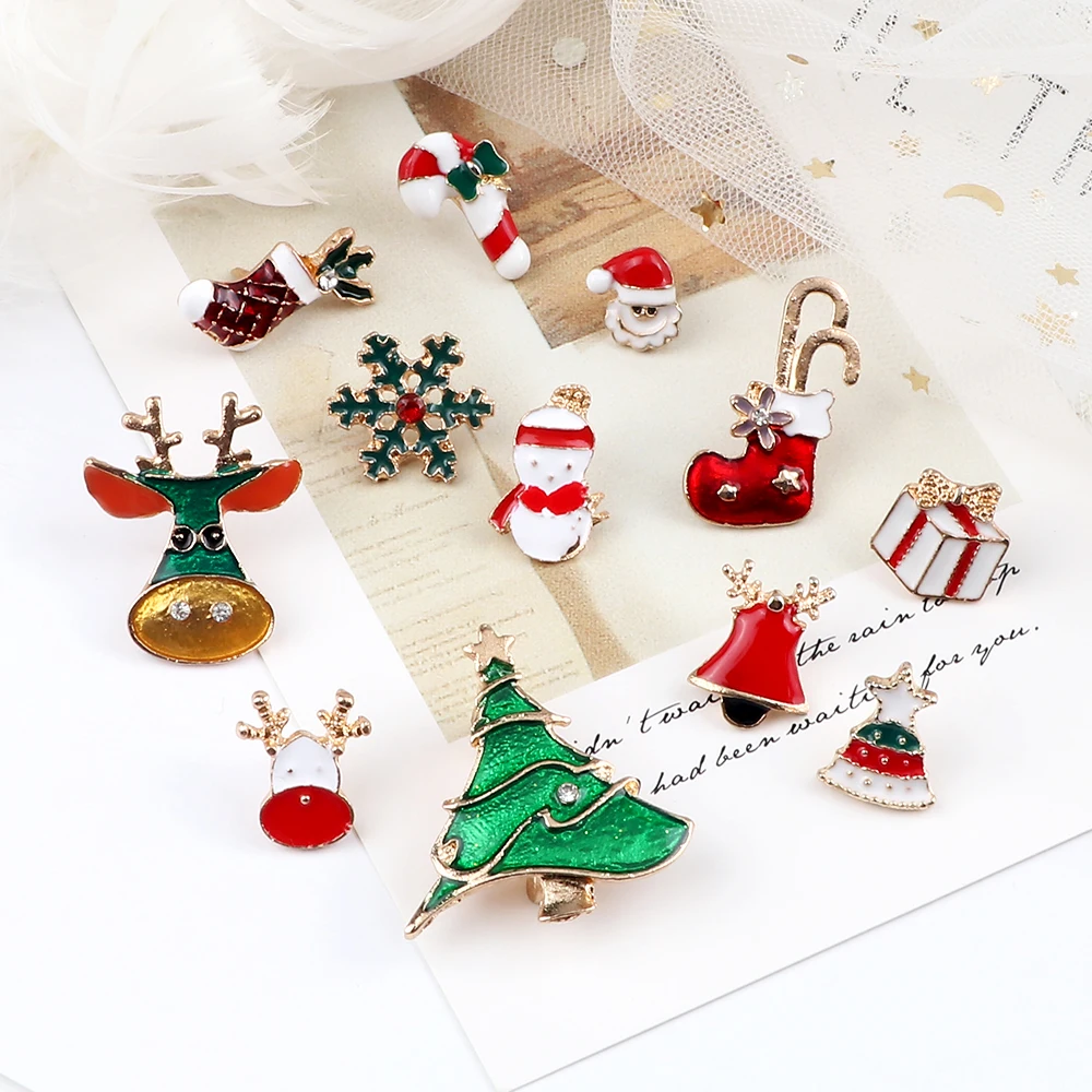 Hot Christmas Brooches Hat Cute Elk Snowman Trees Badge Pins Bells Sock Boot Snowflake Pin Unisex New Year Jewelry Gift For Kids