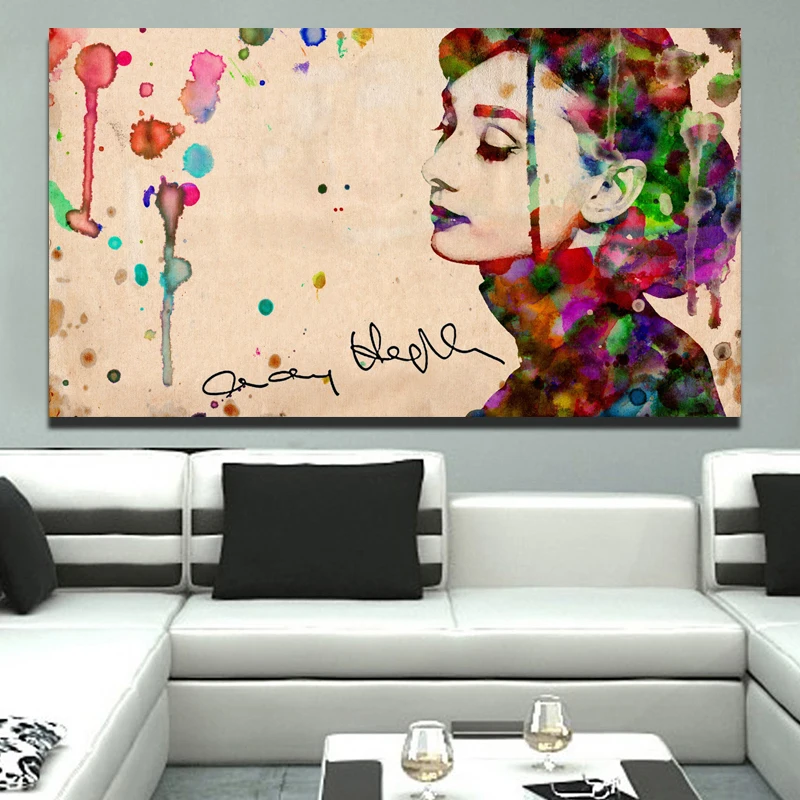 SELFLESSLY Street Art Audrey Hepburn Watercolor Painting Canvas Wall Pictures for Living Room Posters and Prints Modern Art