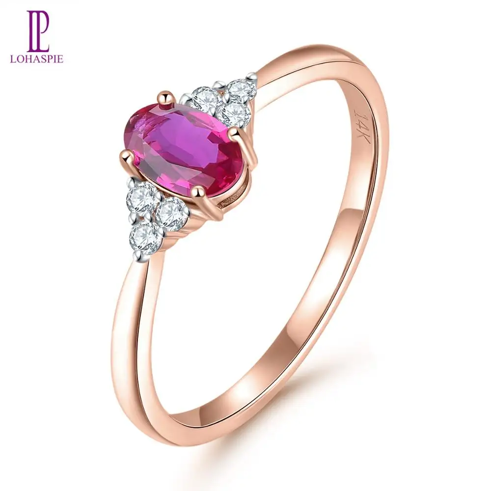 LP Natural No Heated Ruby & Diamonds Ring 14 K Rose Real Gold Fine Jewelry Luxury Style Rings for Women Christmas Gift