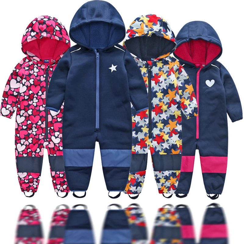 kids / boys softshell jumpsuit, girls overalls with fleece lining, windproof & waterproof