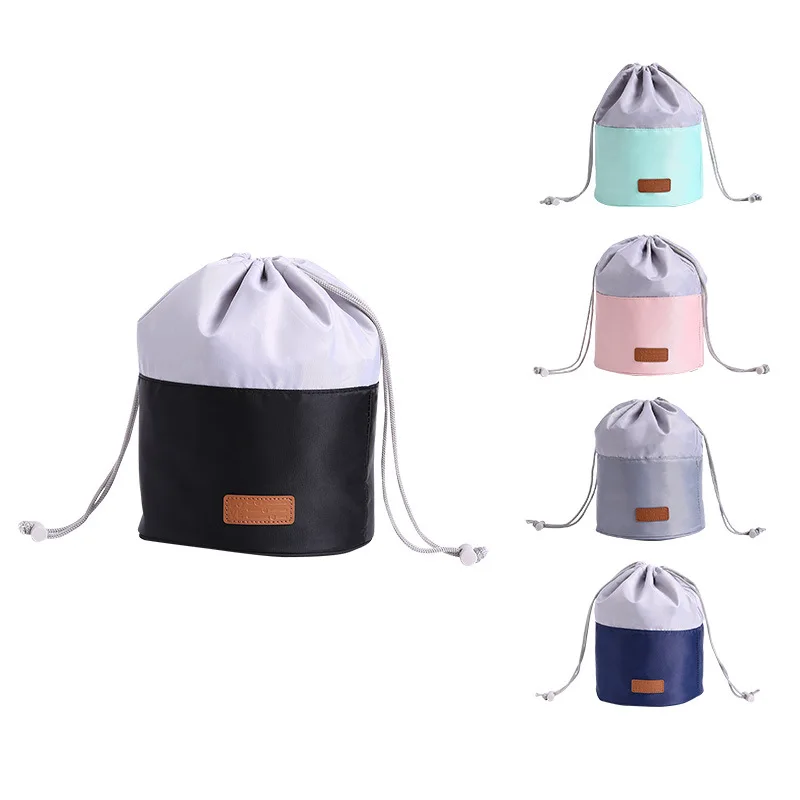 Waterproof Polyester Cylindrical Drawstring Cosmetic Makeup Bag Portable Large Capacity Lazy Travel Storage Wash Organizer Bag