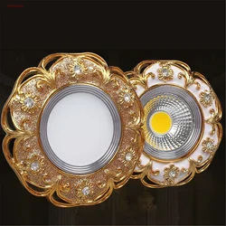 Luz descendente Led de resina con incrustaciones de cristal, Lámpara empotrada de 3W, 5W, 220V, 8Cm con agujero para pasillo, baño y restaurante, oro blanco de lujo Nórdico