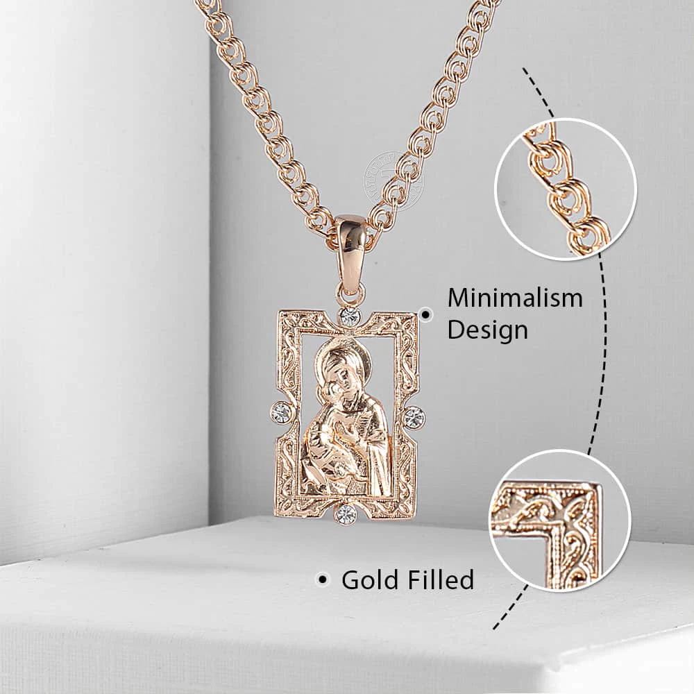 Davieslee Necklace Pendant For Women Men 585 Rose Gold Color Virgin Mary Jesus Pendant Necklace Womens Jewelry Fashion DGP193