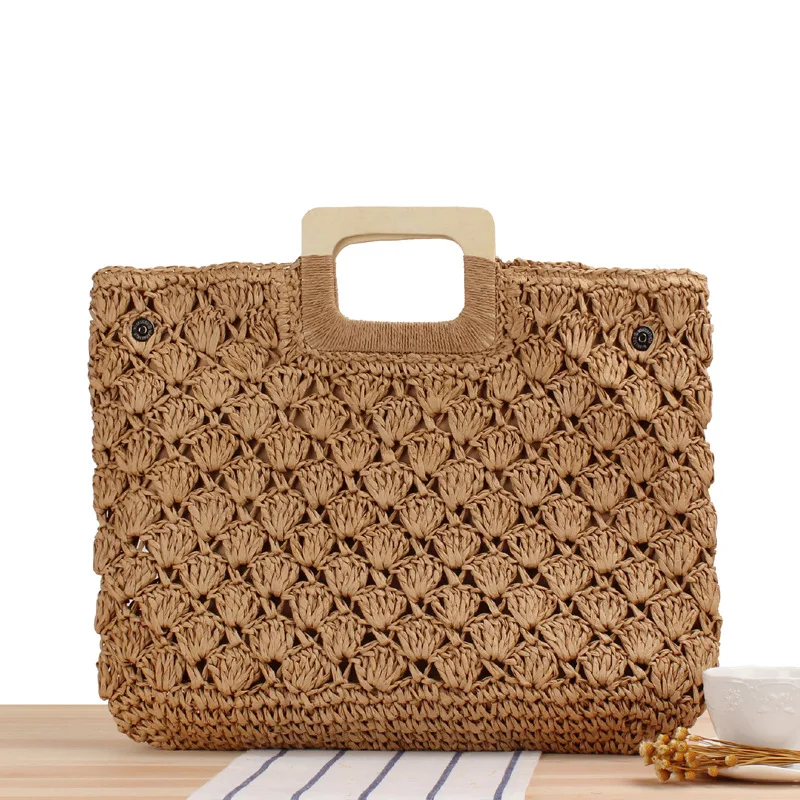 47x39CM Retro Hand-woven Bag Large Capacity Handbag Hollow Straw Bag Ins Seaside Vacation Beach Bag a7128