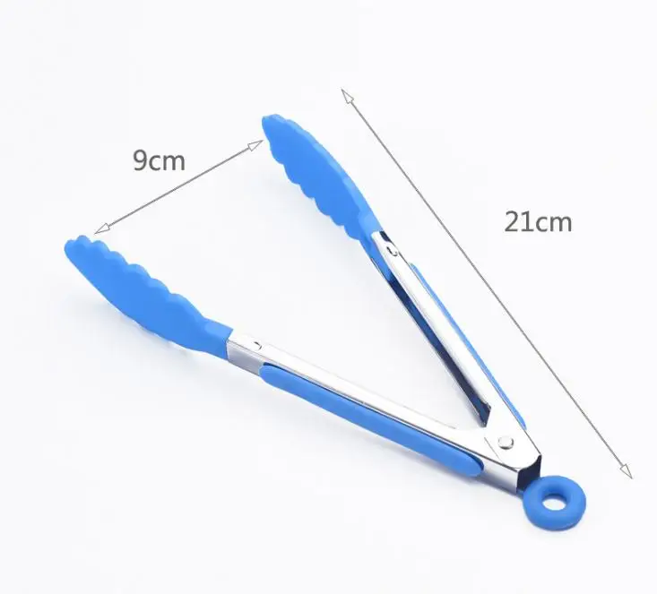 Wholesale 500pcs/lot 8 inches Silicone stainless steel Tongs BBQ Clip non-stick Salad Bread Cooking Food Serving Tongs SN2947