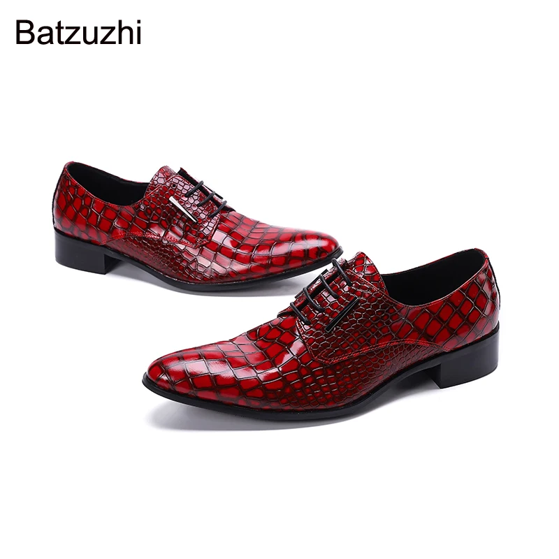 

Batzuzhi Red Leather Dress Shoes Men for Party and Wedding/Business Pointed Toe Formal Oxford Leather Shoes Male Luxury Handmade