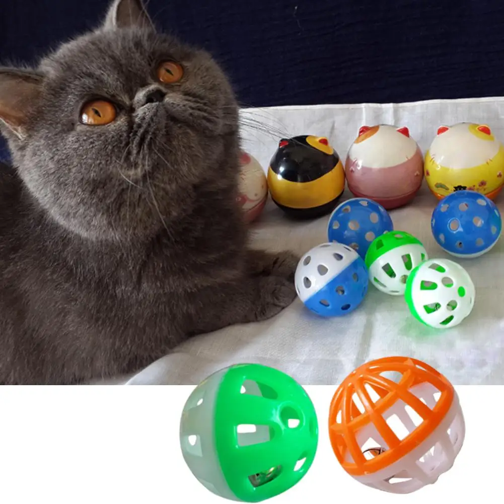 Juego de 18 unids/set de bolas de plástico de 4cm para gatos y gatitos, Cascabel, percha, sonajero, suministros para mascotas