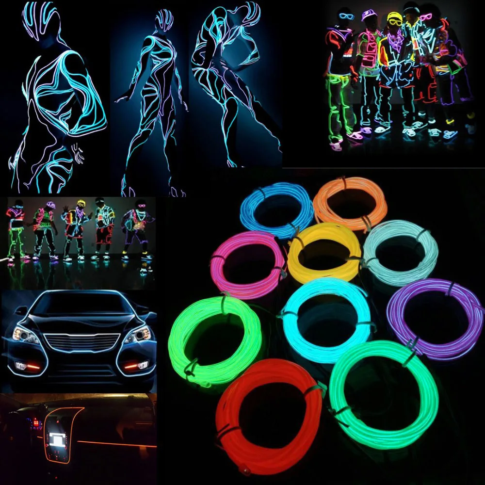 EL Wire DIY Flexible Neon Light 5M 3M 1M Glow Rope Tape Cable LED String Light For Party Dance Car Decoration Lighting Colorful