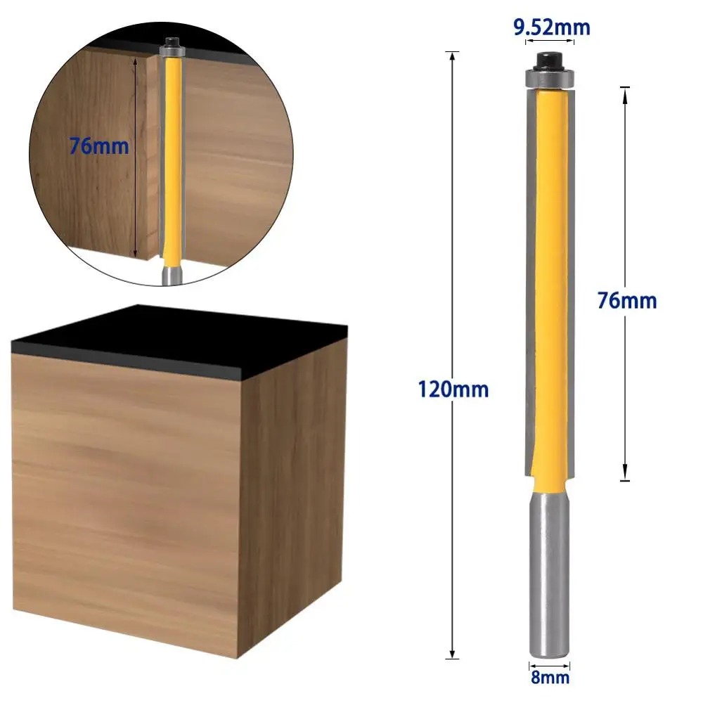 8mm Shank 3/8\' Long Straight Router Bit Drills with Top Bearing for Wood Tungsten Carbide Tipped Milling Cutter Carving