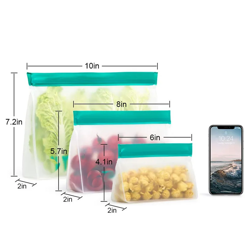 

100Pcs/Lot Reusable Food Storage Bag Stand up Ziplock Leakproof Food Bag for Snack/ Fruit Food Zipper Fresh Container Bags