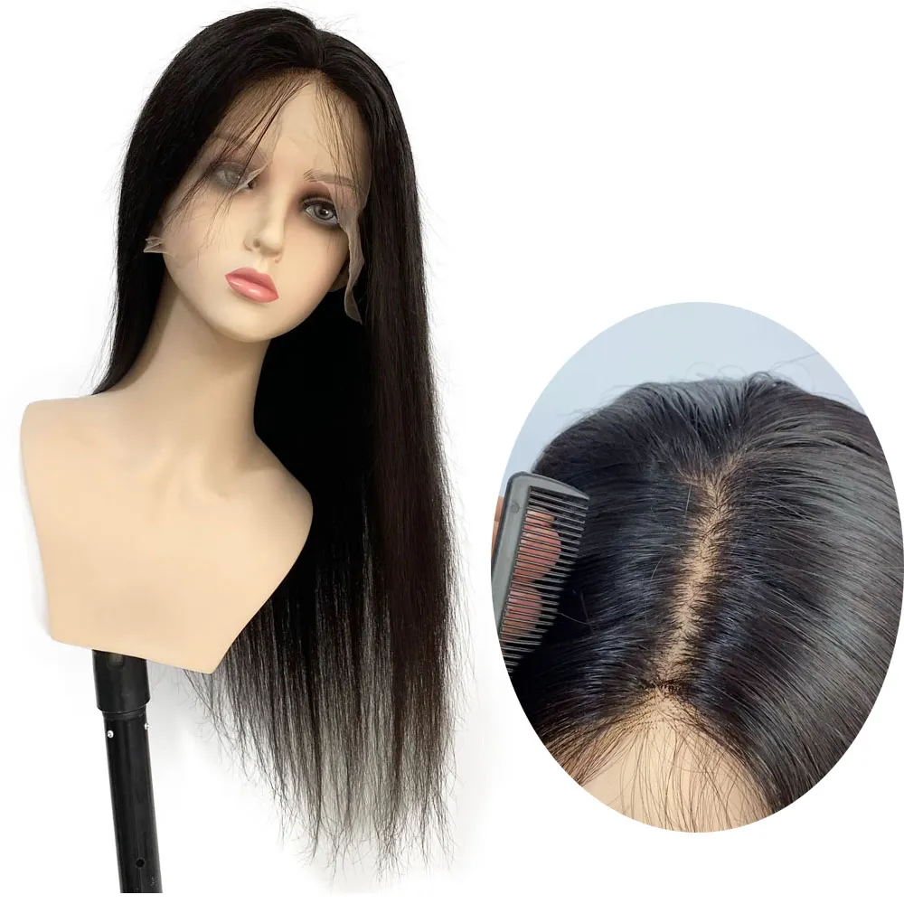 28" Soft Silk Base Full Lace Wig Human Hair 5”x4.5“ Silk Top Wig Straight Brazilian Remy Glueless Transparent Lace Wig for Women