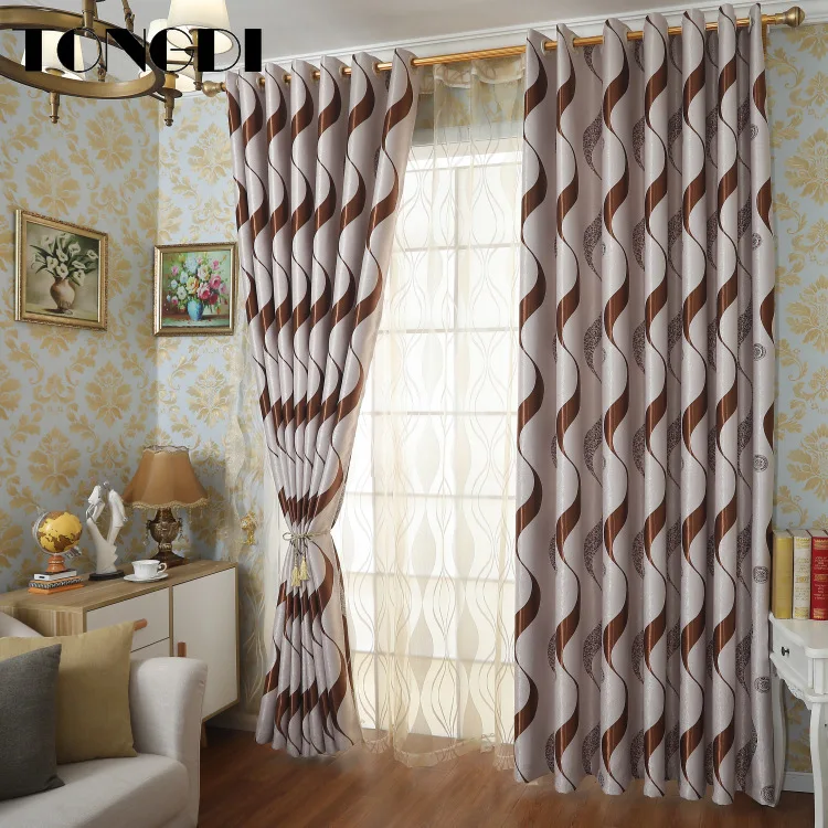 

TONGDI Blackout Curtain Modern Wavy Striped Thickened Elegant High-grade Decoration For Home Parlour Room Bedroom Living Room