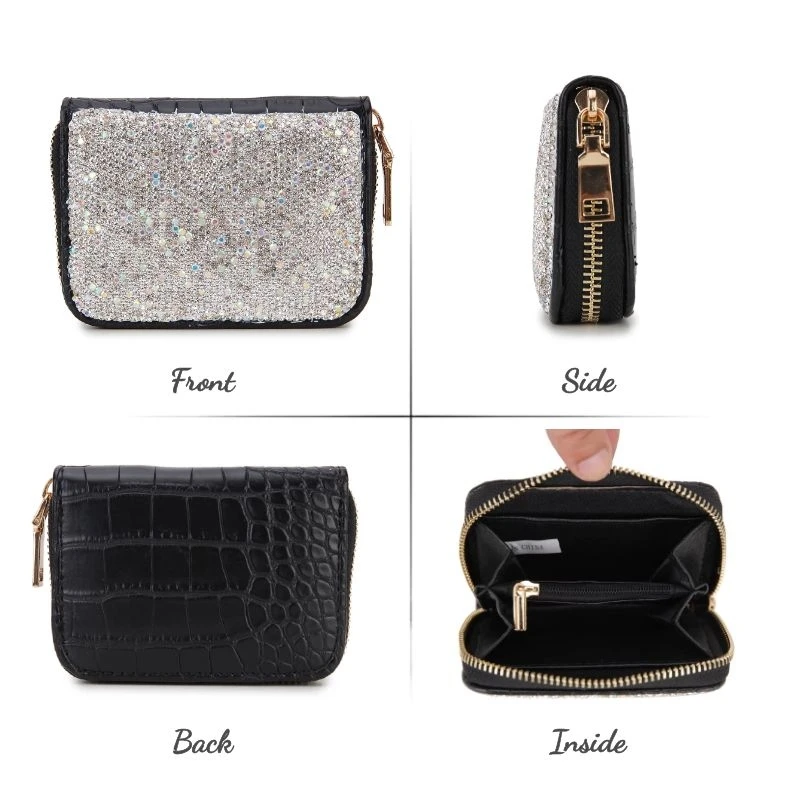 Luxury Color Diamond Pu Leather Women Short Zipper Coin Purses Black Design Clutch Wallet Female Money Credit Card Holder New