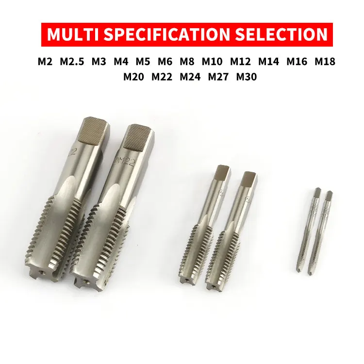 2Pcs Hss Right Hand Tap Drill Hand Tools Screw Thread Metric Plug Taps M2 M3 M4 M5 M6 M8 M10 M12 M16 M20 M22 M24 M27 M30