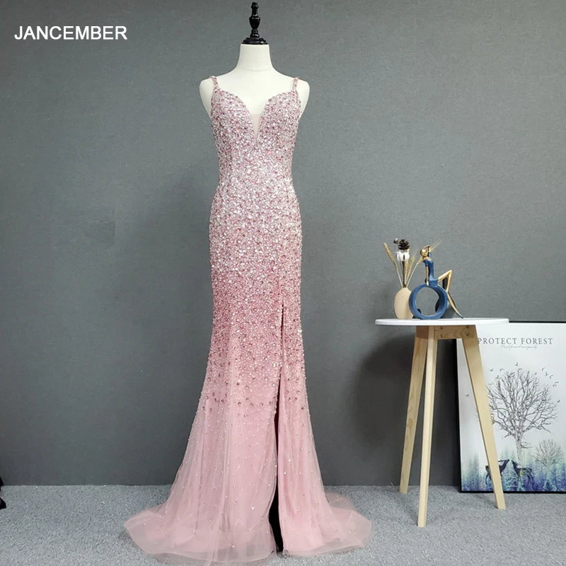 YY246 JANCEMBER Beaded Evening Long Dress Sexy Suspender Evening Dress Banquet Skirt Toast Dress Catwalk Performance Host Dress