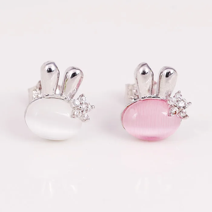 

Real 925 Sterling Silver Rabbit opal Stud Earrings for Women Girls Fashion sterling-silver-jewelry brincos brinco cute earrings