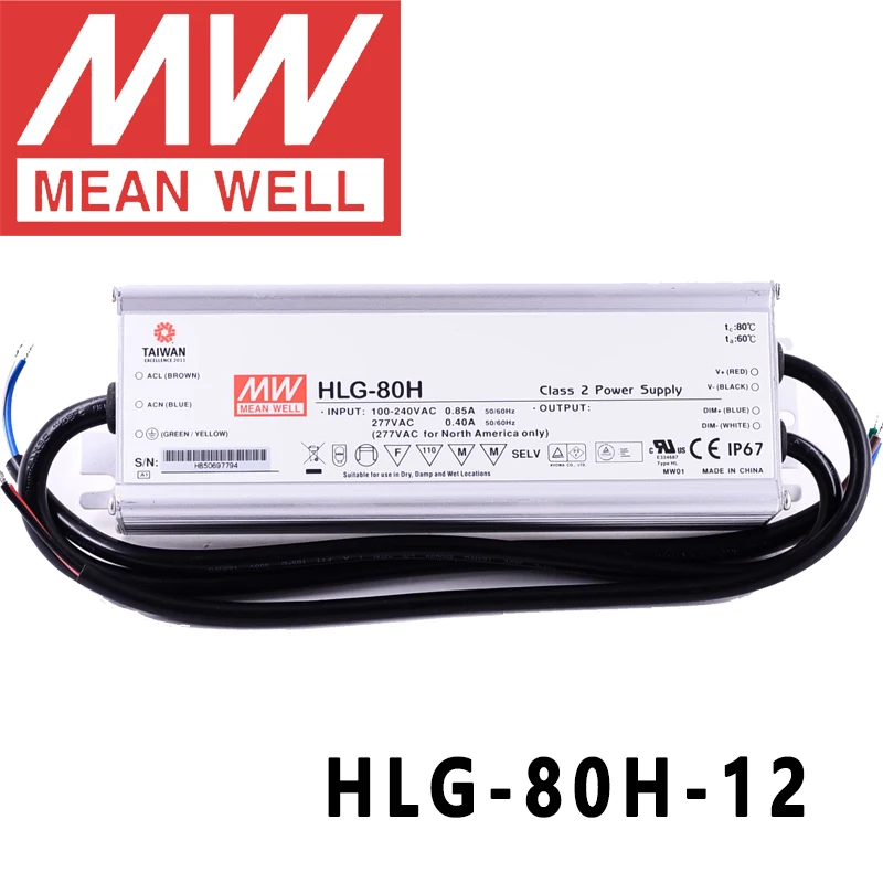 

Original Mean Well HLG-80H-12 for Street/high-bay/greenhouse/parking meanwell 60W Constant Voltage Constant Current LED Driver