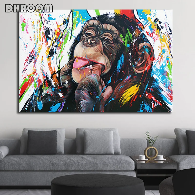 

Abstract Colorful Animal Painting Modern Lion Graffiti Monkey Wall Art Funny Picture Cuadros Canvas Poster Print Home Decoration