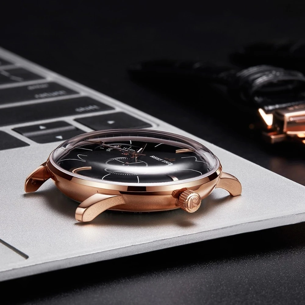 Reef Tiger/RT Роскошные повседневные мужские механические часы из натуральной кожи Водонепроницаемые сапфировые автоматические часы Relogio Masculino