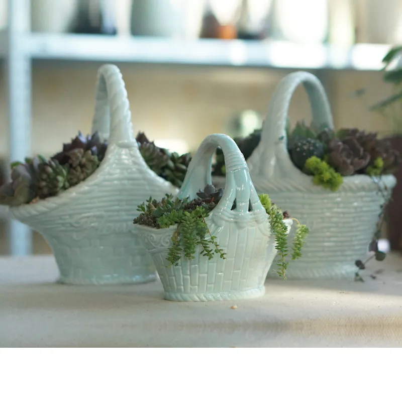 New Creative Succulent Plant Pot Celadon Flower Basket Pot Swan Porcelain Pot Zakka Home Decoration Does Not Contain Plants