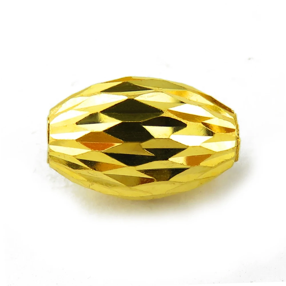 

Pure 999 24K Yellow Gold 3D Bead DIY Bracelet Ring Necklace Carved Oval Olive Bead Pendant For Men Women