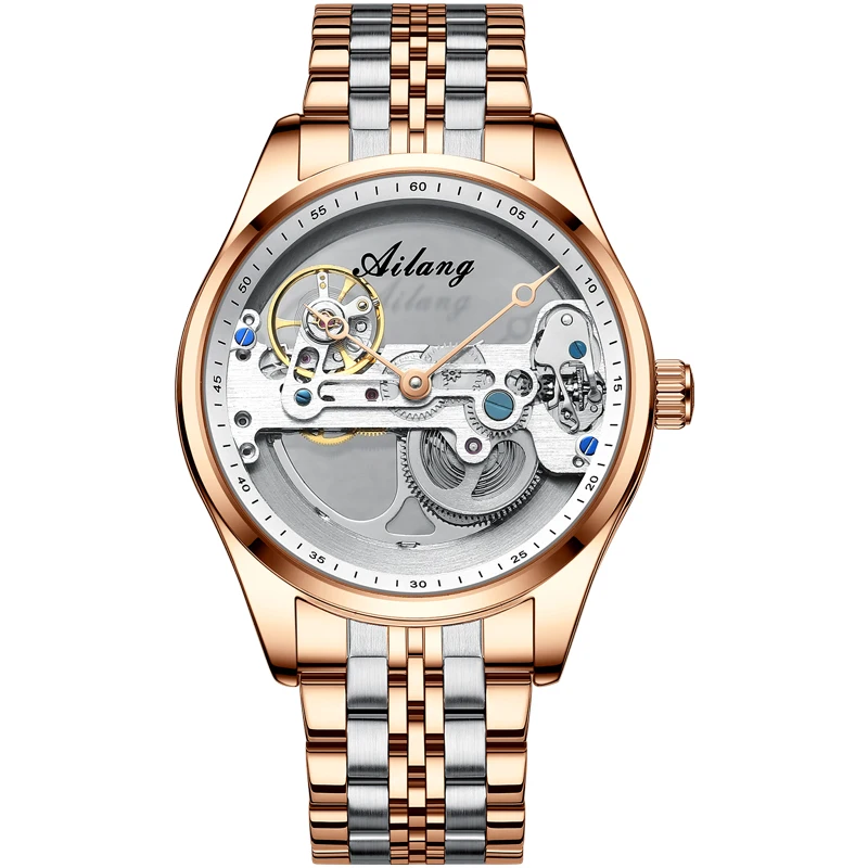 AILANG New Design Double Sided Skeleton Men\'s Automatic Mechanical Watch Waterproof Luxury Ultra Thin Watch