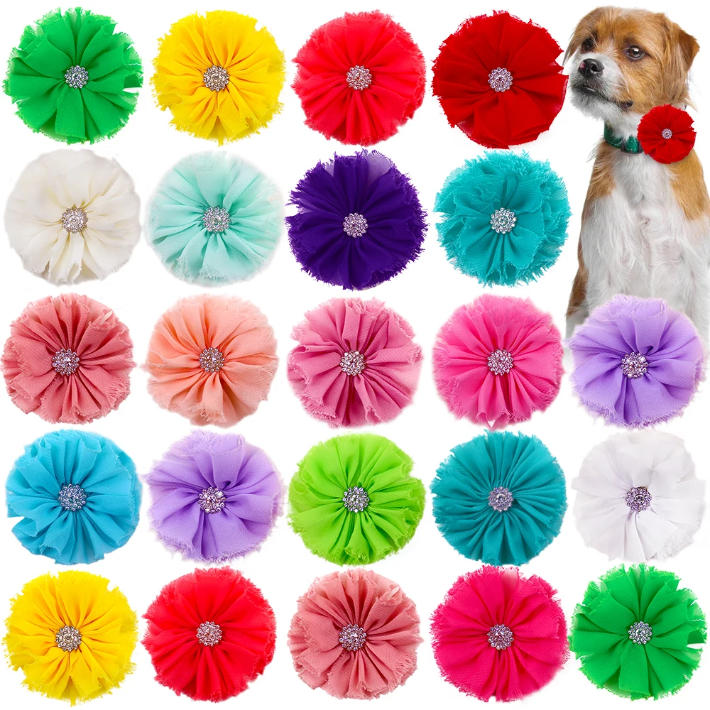 100pc Flower-Collar  Dog Bow tie  Sliding Pet Dog Cat Bowtie Dogs Collar Accessories Diamond Pet Dog Bowties For Small Dogs