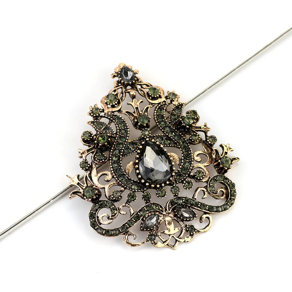 Sunspicems Vintage Turkish Flower Brooch Pins for Women Gray Rhinestone Retro Gold Color Boho Ethnic Banquet Jewelry Gift 2020