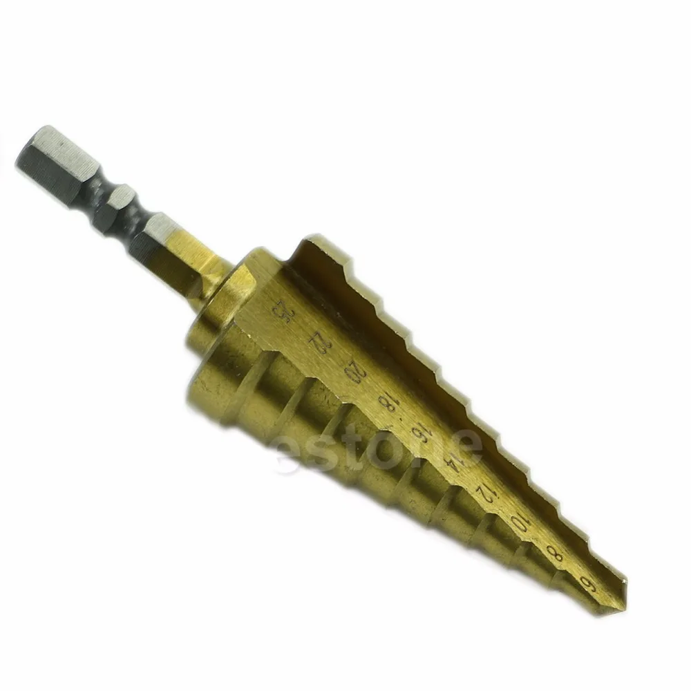 Nova mm a 25 Milímetros Passos Hss Buracos Cortador Cone Step Drill Bit Hex Shank 2023