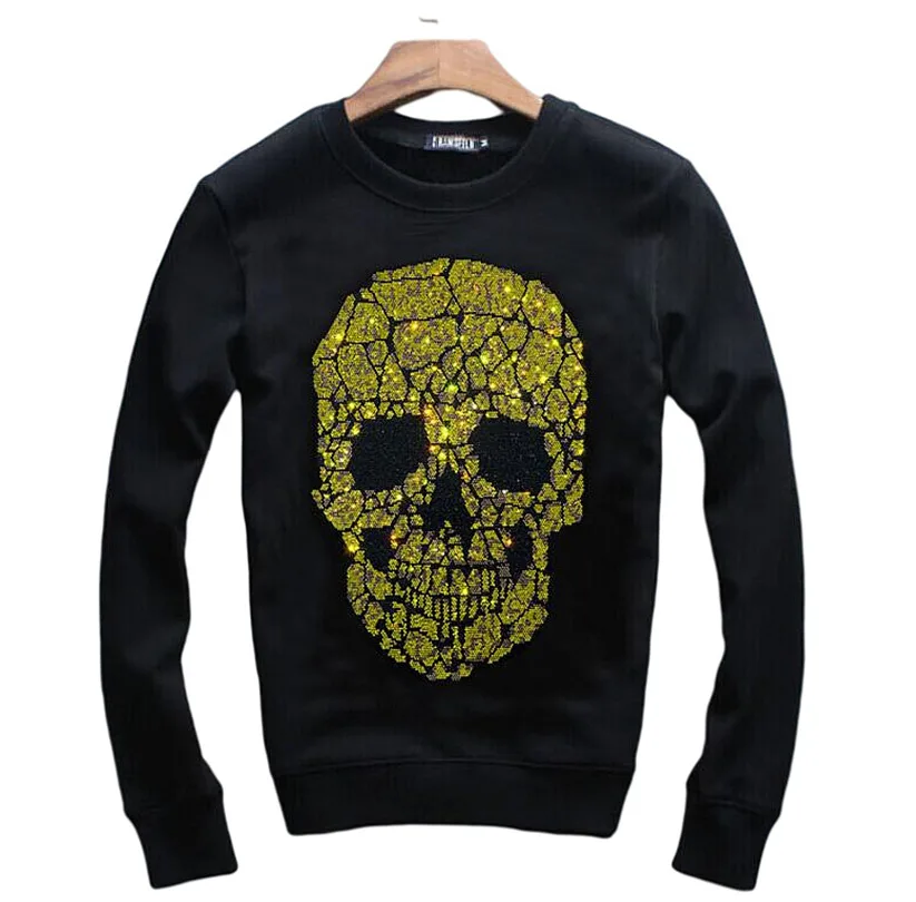 S-4XL Hot drill Hoodies man  Anime Skull Sweatshirt  Male  Streetwear Pullover Casual Sportswear