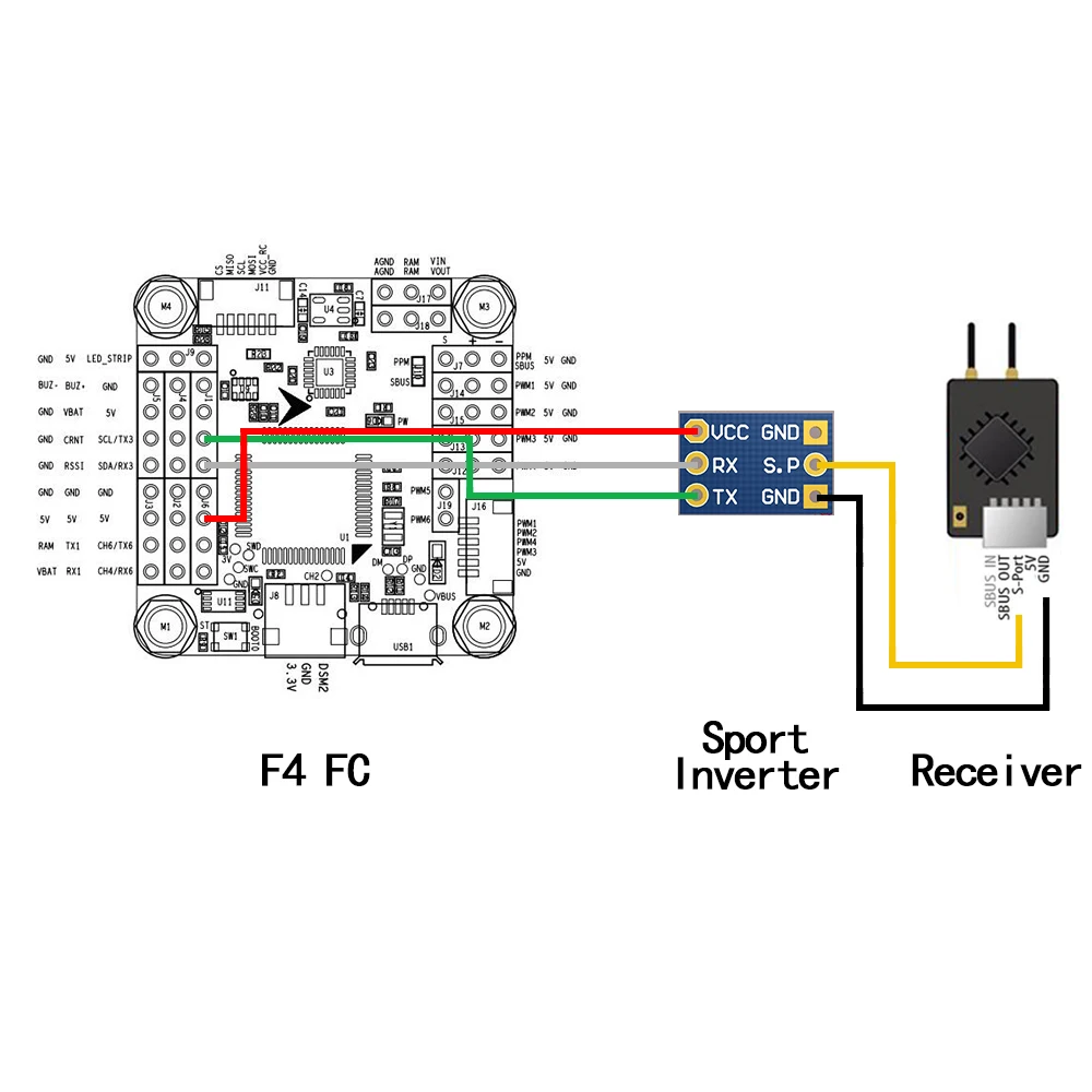 Frsky S.Port / F.Port Signal Inverter Board for F4 Flight Controller to X8R/X4RSB/XSR/XSR-M/R9/R9 Slim/R9 mini Receiver