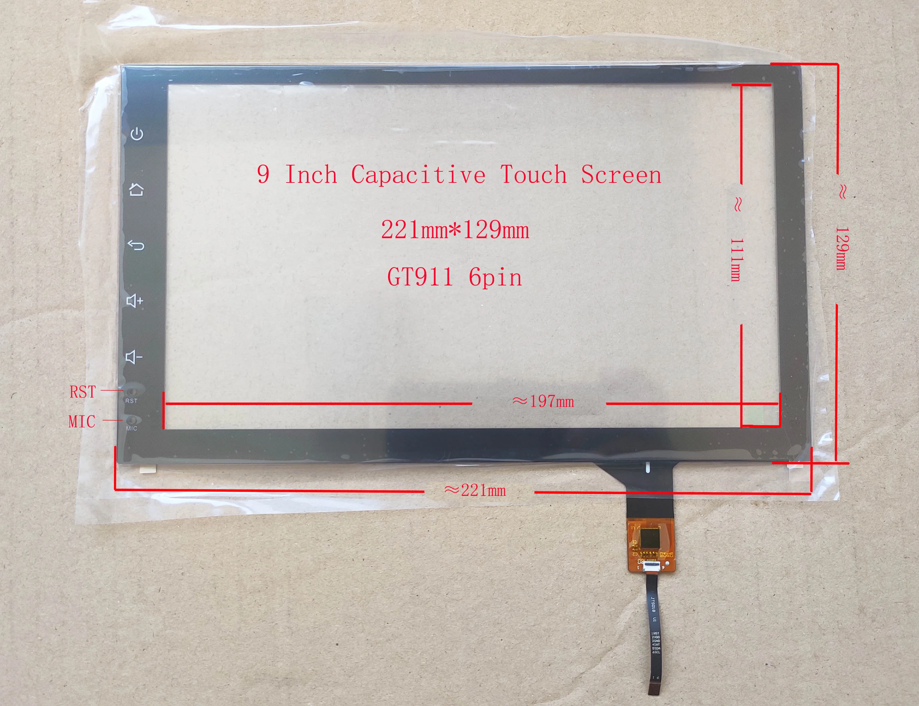 9 Inch  Capacitive Touch Panel Sensor Glass Digiziter  For Radio 221*129mm 6pin GT911/928/9271 ZP2099 YDT8200 JTS072-090 ZCC3622