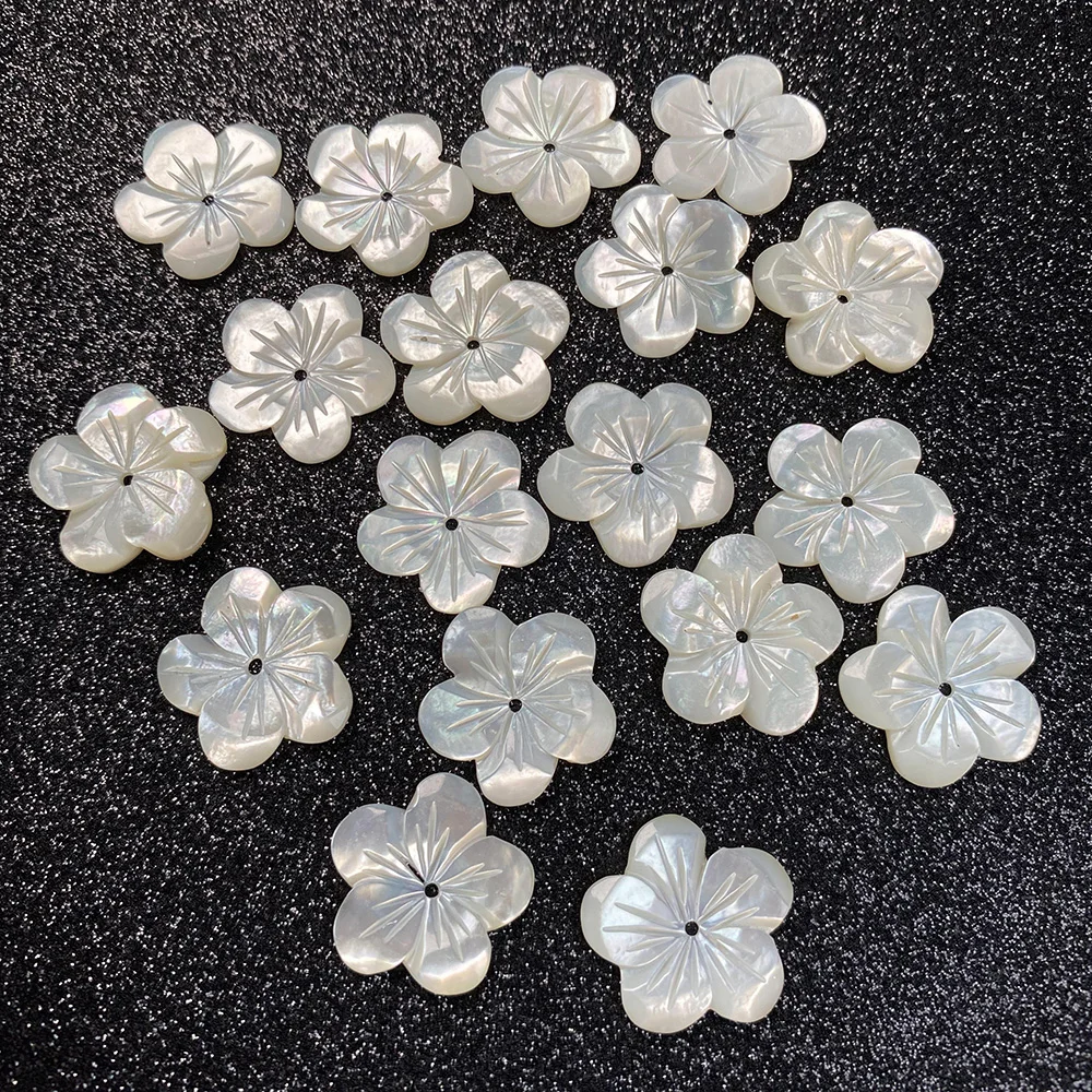 New White Natural Mother Of Pearl Shell Bead Carved Flower Charms DIY Seashell Beads for DIY Crafts Jewelry Making Accessories