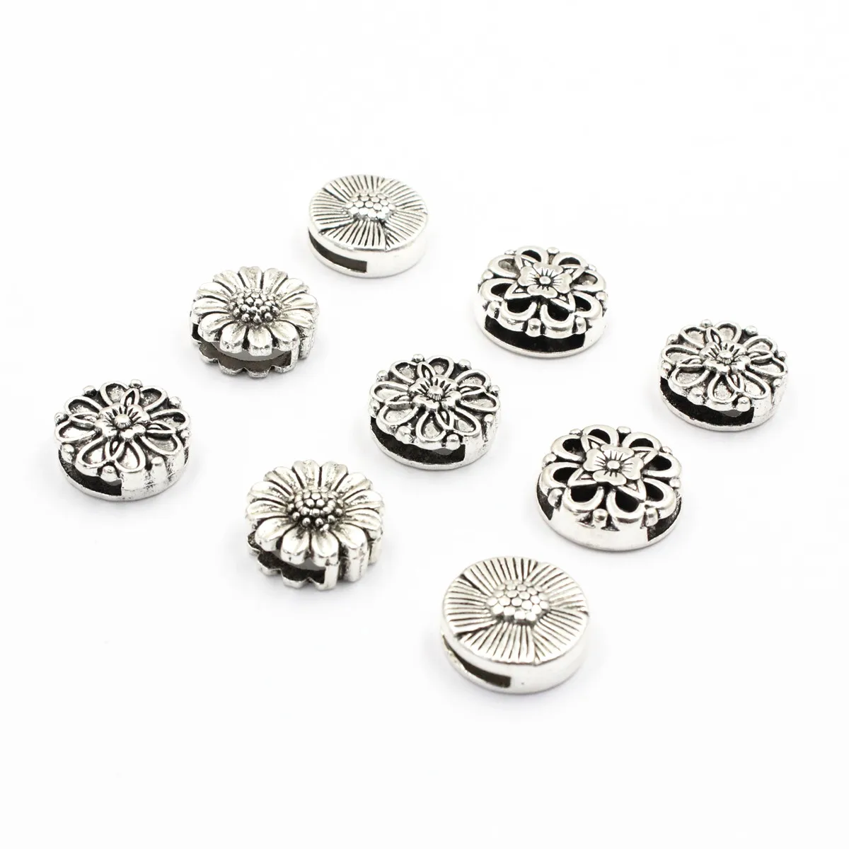 20pcs Fashion Flowers Metal Slider Beads For Bracelet Necklace DIY Making Accessories Gift Size 16x6.5mm K06283