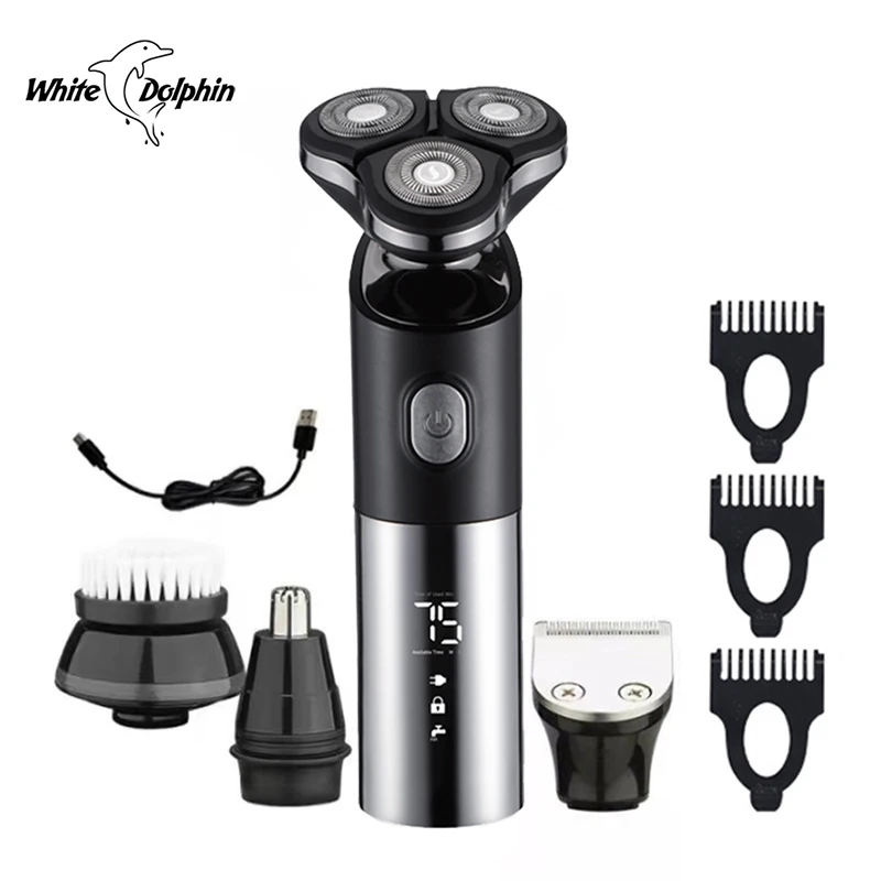 rechargeable-electric-beard-nose-hair-trimmer-dry-wet-waterproof-shaving-machine-3d-head-washable-razor-display-shaver-for-man