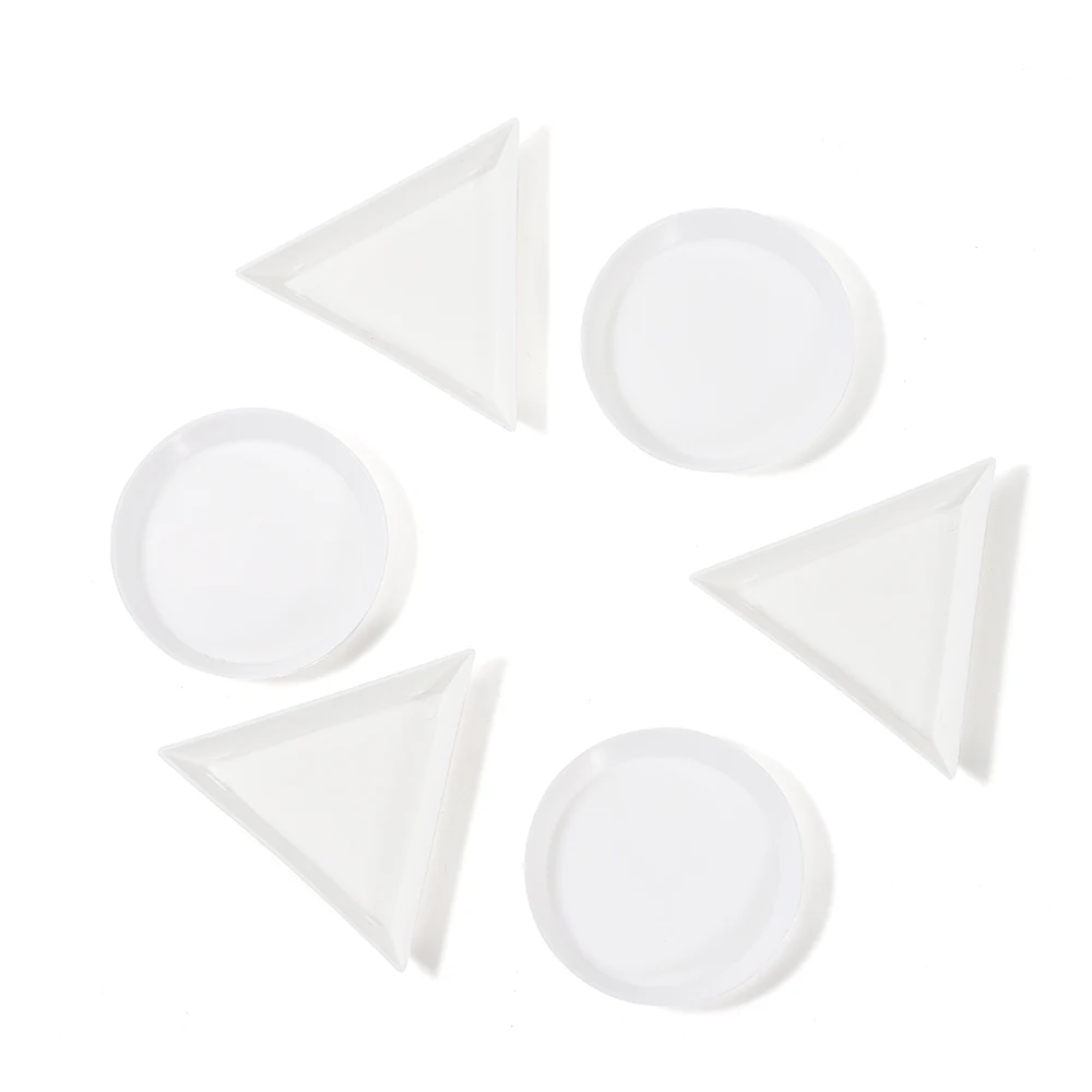 10pcs/lot Environmental Plastic Round Triangle Plate Rhinestone Nail Art White Container For Bead Display Tray Handmade Supplies