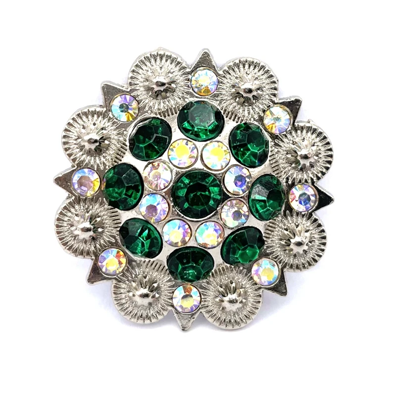 12pcs/Lot Green Color Rhinestone Decoration Metal Flower Conchos for Belt Accessories Wholesale Retail Custom Metal Accessories