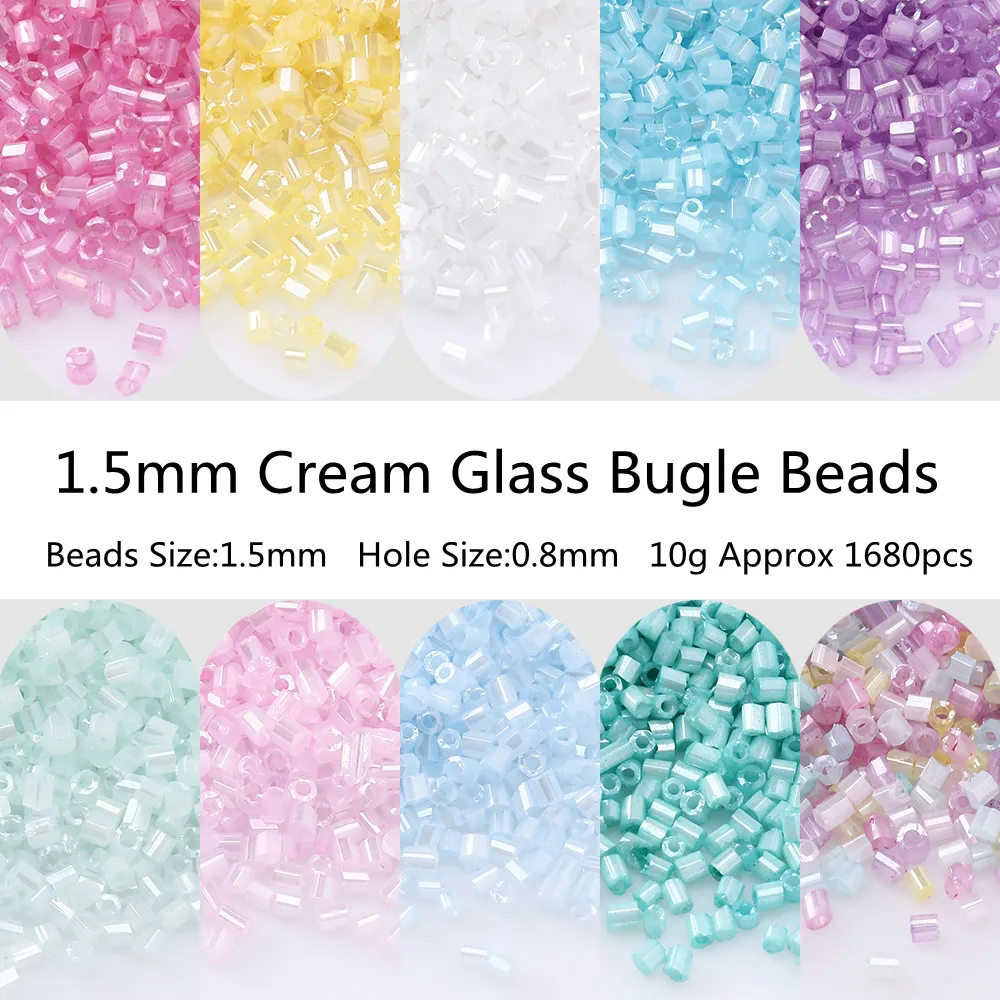 1680pc 1.5mm Cream Mini Glass Bugle Beads 15/0 Plating Glass Seed Beads Tube Diy For Jewelry Making Embroidery Craft Accessories