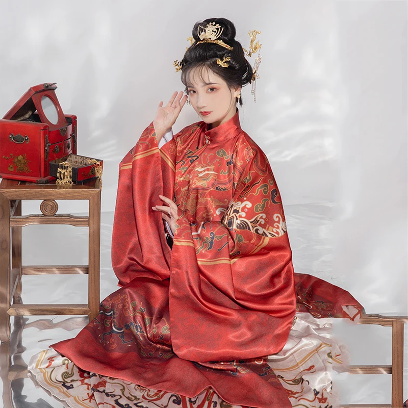 Robe longue à col rond de la dynastie Ming pour hommes et femmes, tenue Hanfu nationale, robe de scène, jupe, été, 2021, SL4633