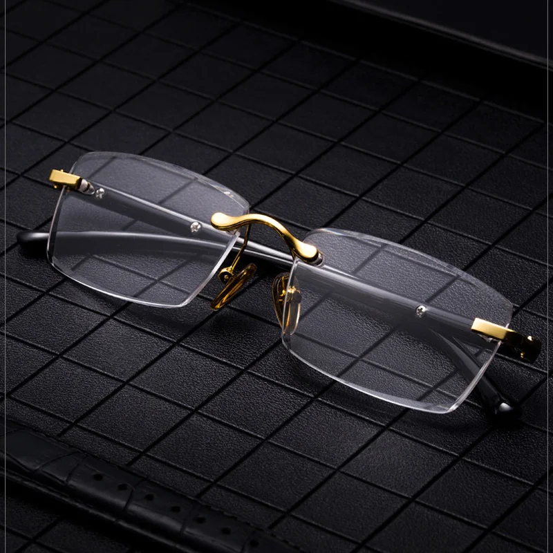 

Luxury Rimless Reading Glasses Men Natural Crystal Stone Lens Hyperopia Diopter Glasses Presbyopic Clear Eyewear +1.5 2.5 3.5