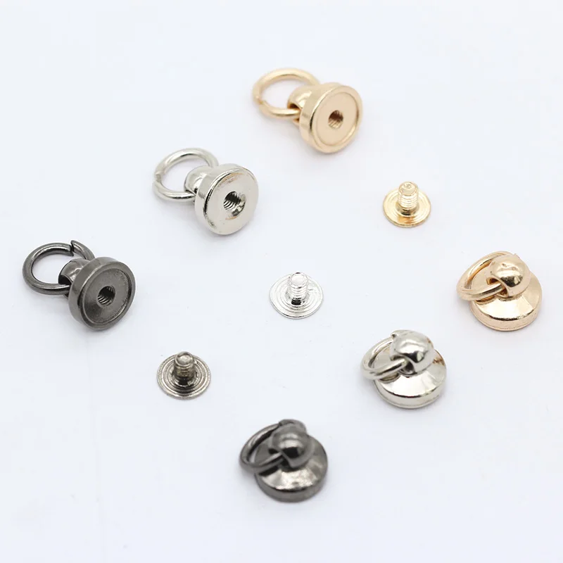 20p 9.5mm Gold Nickel Hematite Solid Metal Button O Ring Round Head Stud Screwback Leather Craft Bag Chicago Screw Nail Rivet