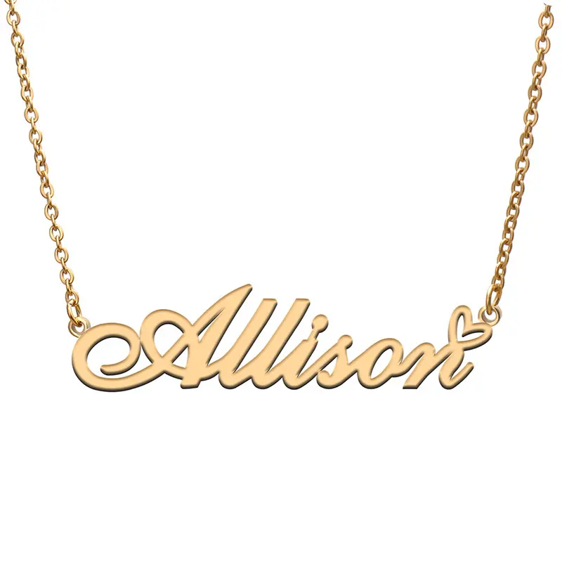 Allison Name with Love Heart Necklace for Women Stainless Steel Jewelry Nameplate Pendant Femme Mother Girls Gift