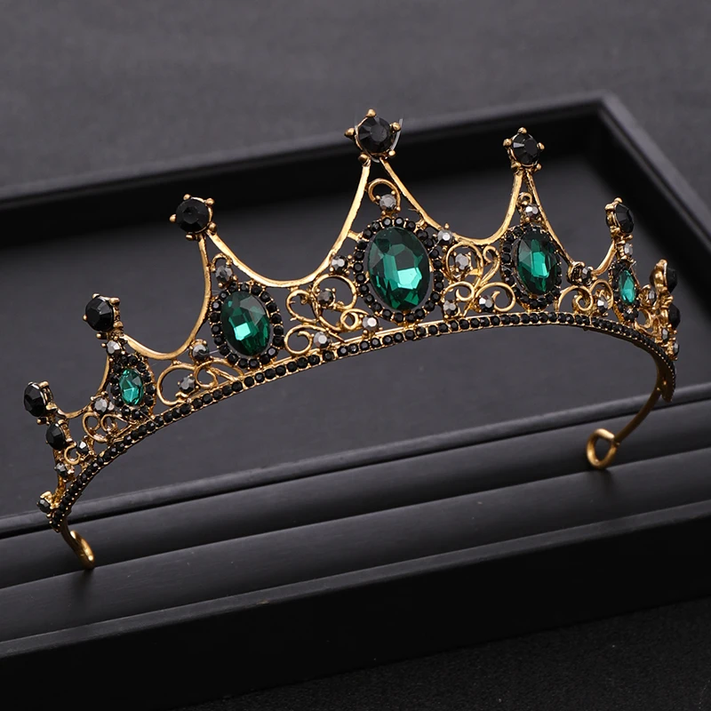 Vintage Green Rhinestones Crystal Wedding Crown Bridal tiara Headpiece Jewelry Hair ornament Wedding Hair Jewelry Bridal Crown