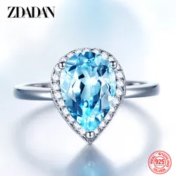 ZDADAN 925 Sterling Silver Water Drop Topaz Ring For Women Fashion Wedding Jewelry