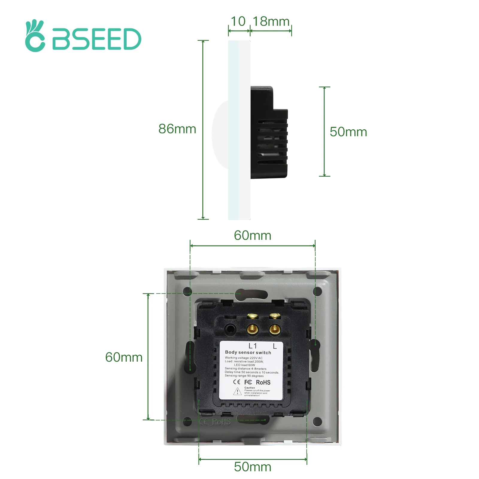 Инфракрасный датчик движения BSEED с PIR-датчиком движения, человеческий индукционный выключатель, европейский стандарт, светодиодные светильник ключатели, домашний настенный выключатель света